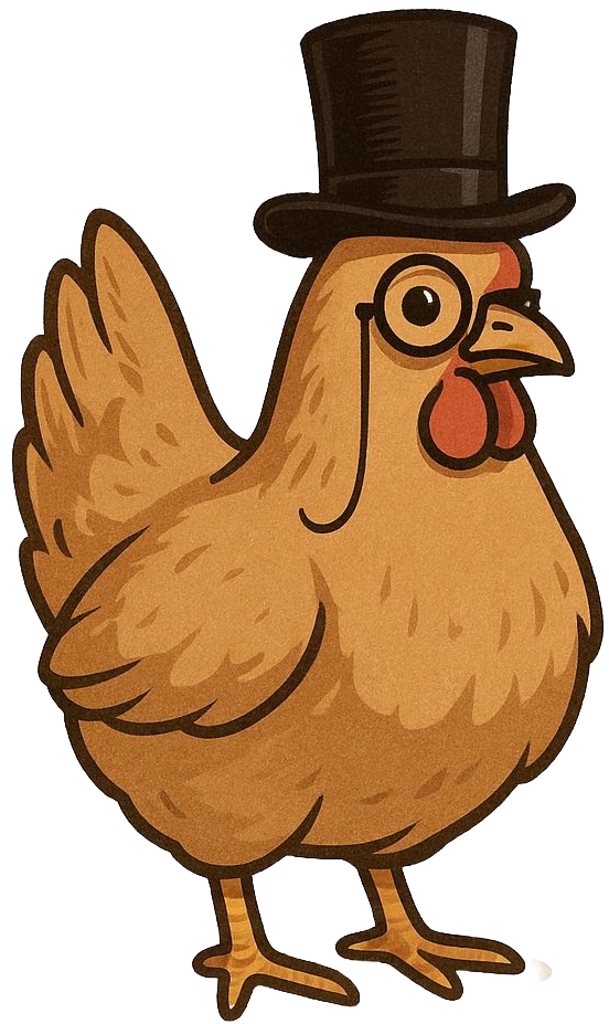 Chicken wearing a monocle and top hat