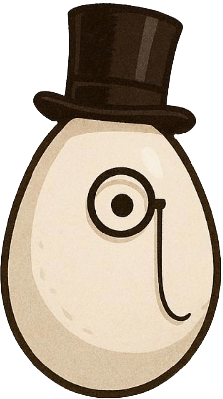 Egg wearing a monocle and top hat